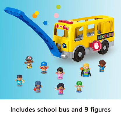 Fisher-Price Little People Toddler Toy Big Yellow School Bus & Community Heroes Set, Musical Pull-Along Vehicle & 9 Figures for Kids Ages 1+ Years