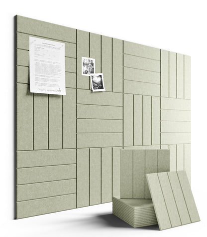 Fluxynara Felt Bulletin Board Tiles Large 48" x 36" Cork Board Alternative-12 Pack with 70 Adhesive Tabs, Thick Slat Wall Panels for Office Decor, Push Pin Board Wall Organizer Alternative-Sage Green
