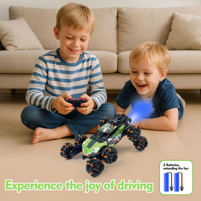 ToyFuntasy 8 Wheels Remote Control Car - Birthday Gifts for 6 7 8 9 10 11 12 Years Old Boys, Gesture Sensing RC Stunt Car with Lights & Spray & 360 Degree Flips, 2.4Ghz Climbing Toys for Kids Age 6-12