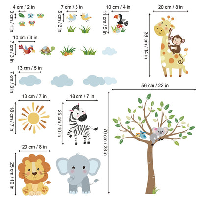 decalmile Forest Baby Animals Wall Decals Elephant Lion Giraffe Wall Stickers Baby Nursery Kids Room Daycare Wall Decor