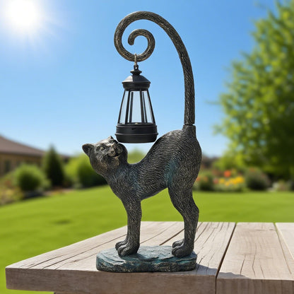ZioWio Solar Cat Garden Decor Outdoor Statue - Cat with LED Waterproof Sculptures Lights, Cute Pond/Yard Statues Outside Decoration, Home, Lawn, Patio, Resin Animal Ornament, Women/Gardening Gift