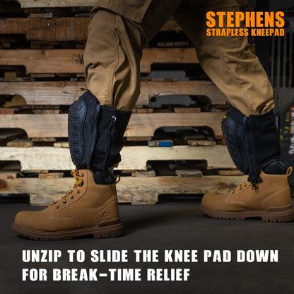 Stephens Strapless Knee Pads for Construction - Heavy Duty Soft Cap Design for Work | Safety Work Gear | Flooring | Roofing | Gardening | Personal Protective Equipment - Cushion Support for Kneeling - Non-Slip Strapless Knee Pad - Eliminate Knee Pain