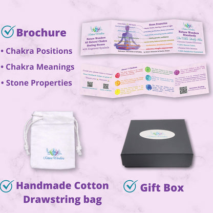 Uorbeay NatureWonders All Natural 7 Chakra Stone Set (Pyramid) with Engraved Symbols (Gift Box, Information Brochure & Pouch) - Healing Crystals, Balancing, Tumbled Palm Stone, Touchstone, Meditation
