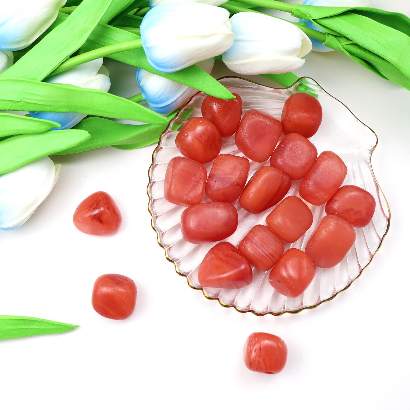 QINJIEJIE 0.9LBS Cherry Quartz Polished Stones Tumbled Crystals Bulk Gemstones Healing Crystal Rocks Set Decorative Landscape Quartz Real Stone Vase Filler Bottom Decoration Beginners Gifts