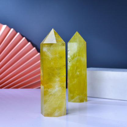 WUYOUSHI Large Citrine Healing Crystal Towers 5.9" -6.1" Natural Crystal Wand 6 Faceted Chakra Crystal Point Reiki Meditation Therapy Home Decoration Gift (1-1.2lb)