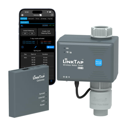 LinkTap G2S Smart Water Timer & Gateway, Greater Range Than WiFi Hose Timer, Real-Time Fault Detection & Alerts, Weather Awareness, Automatic Sprinkler Watering System for Lawns and Yard, Anti-Freeze