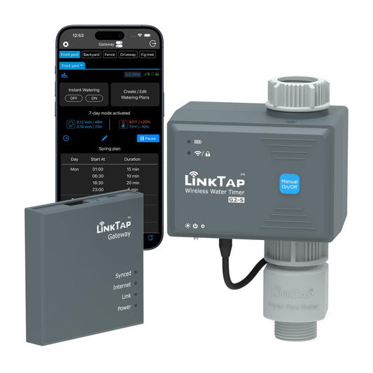 LinkTap G2S Smart Water Timer & Gateway, Greater Range Than WiFi Hose Timer, Real-Time Fault Detection & Alerts, Weather Awareness, Automatic Sprinkler Watering System for Lawns and Yard, Anti-Freeze