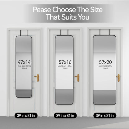 SCWF-GZ 57x20 Door Hanging Full Length Mirror, Floor Stand (Height 5.7ft just Body in1.3ft) Wall Mounted Metal Frame Rectangle Dressing Mirrors for Bedroom Living Room 57 inch Black