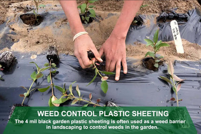 Feitore 4 Mil Black Plastic Sheeting 4 FT x 100 FT Plastic Weed Barrier Landscape Fabric Heavy Duty Roll for Garden Multi Use Polyethylene Sheeting