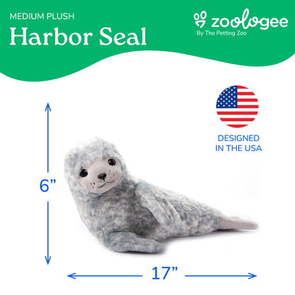 The Petting Zoo Harbor Seal Stuffed Animal Plushie, Gifts for Kids, Earth Keeperz Sealife Animals, Zoologee Grey Harbor Seal Plush Toy, 17 inches