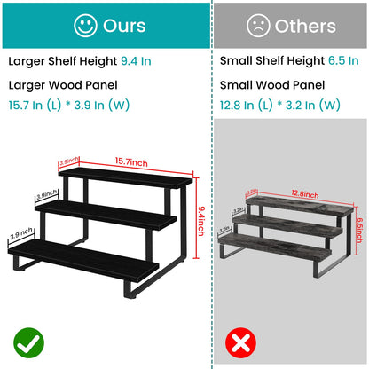ELITEROO 3 Tier Wooden Display Riser Stand, Portable Products Display Shelf, 3 Step Straight Display Rack for Retail Tabletop, Countertop, Craft Shows, Farmers Market, Tradeshows, Vendors, Black