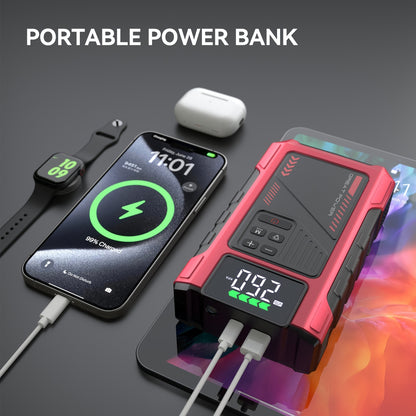 4000A Portable Wireless Car Air Compressor Jump Starter with Air Compressor, Battery Jump Starter Portable Peak, Car Battery Charger Portable For12V(8.0LGas/6.5L Diesel) Start The Car Quickly, USB Input/output, LED Emergency, Car Accessories Tools