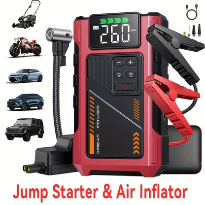 4000A Portable Wireless Car Air Compressor Jump Starter with Air Compressor, Battery Jump Starter Portable Peak, Car Battery Charger Portable For12V(8.0LGas/6.5L Diesel) Start The Car Quickly, USB Input/output, LED Emergency, Car Accessories Tools