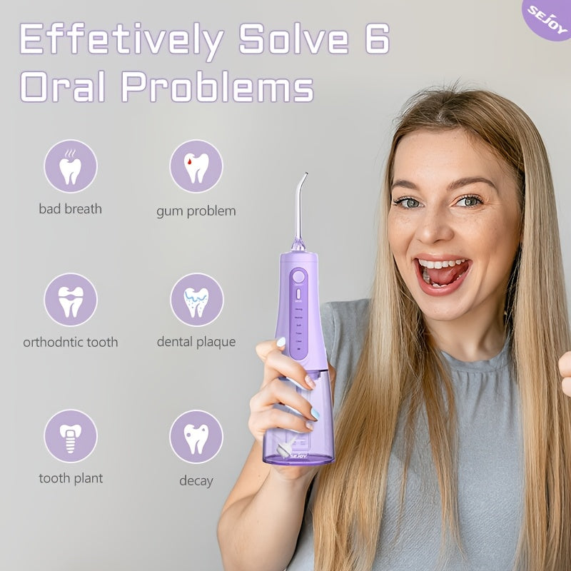 SEJOY Wireless Oral Irrigator, 5 Modes And 8 Nozzles, Portable 11.83oz Electric Oral Irrigator, Dental Irrigator for Home And Travel, IPX7 Waterproof