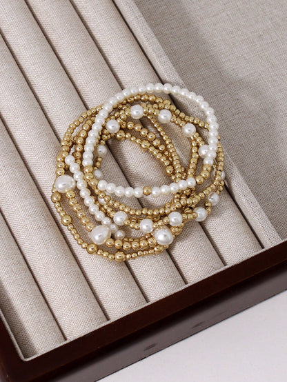 7PCS Faux Pearl Bracelet Set