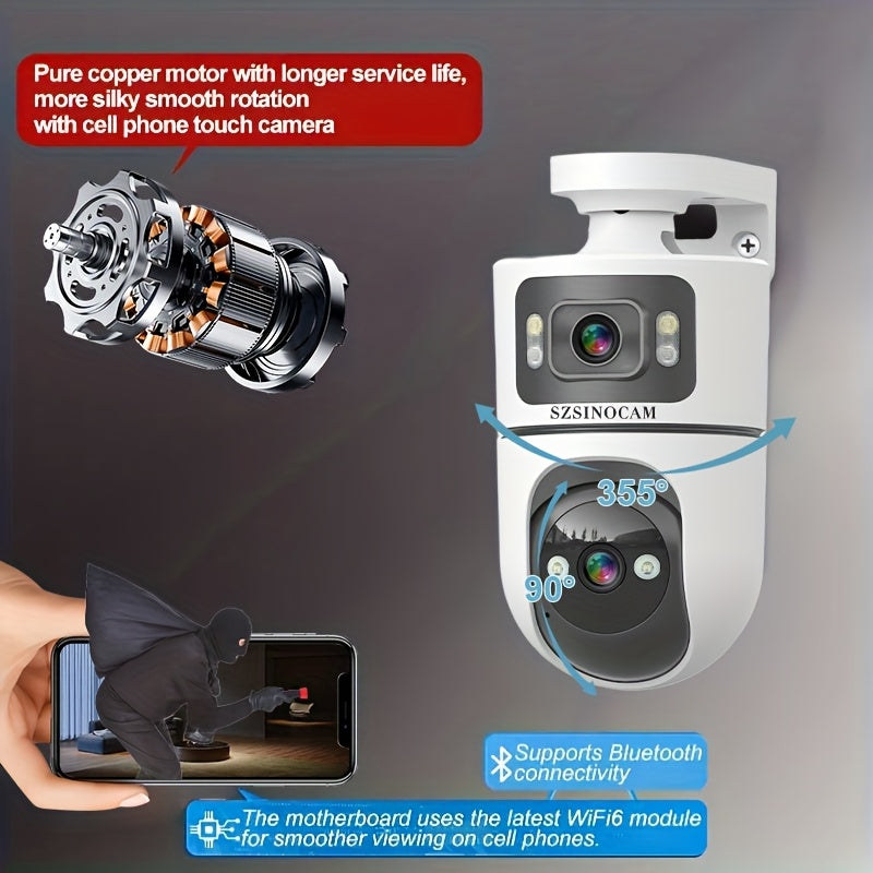 2.4G&5GHz WiFi 4K Outdoor Dual Lens Wireless Security Camera, with Dual Lenses, Rain-proofRotating, Night Vision, Dynamic Detection, Two-Way Call, Wifi Connectivity - Imagery & Christmas Halloween Decorations, Thanksgiving Day Gift.