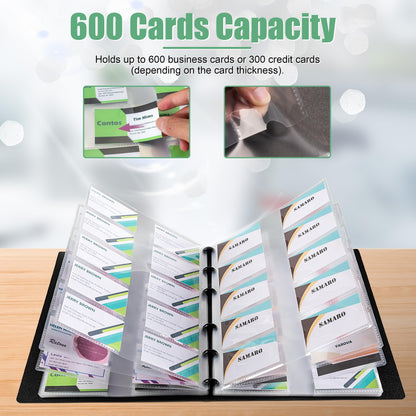 MyLifeUNIT Business Card Book, Name Card Holder Book with 600 Business Cards Capacity, Credit Card Book File Storage (Black)