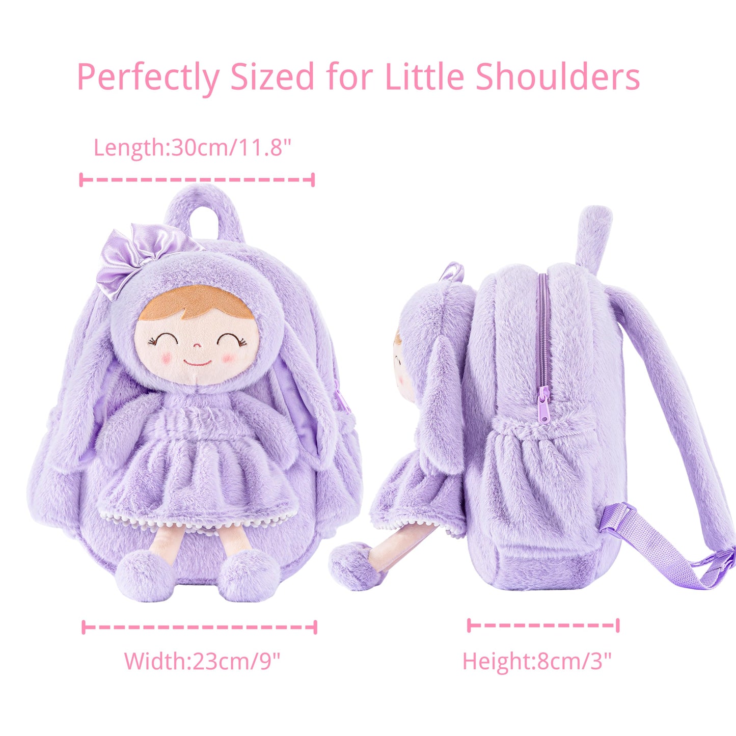 Gloveleya Back to School Gifts for Girls Bunny Toddler Backpack Plush Bag Baby Gift for Girl 2+ Years Old with Detachable Purple Rabbit Doll
