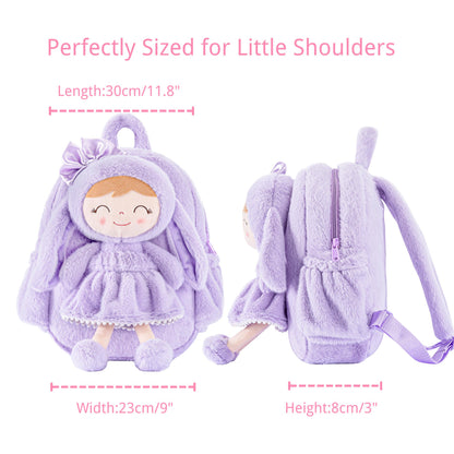 Gloveleya Back to School Gifts for Girls Bunny Toddler Backpack Plush Bag Baby Gift for Girl 2+ Years Old with Detachable Purple Rabbit Doll