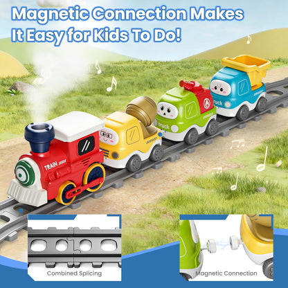 Dimoarch Electric Train Set for Toddlers with Sound & Lights, Magnetic Connection Train Toys with Tracks & Road Signs, Christmas Birthday Gift for 3 4 5 6 Year Old Boys Girls