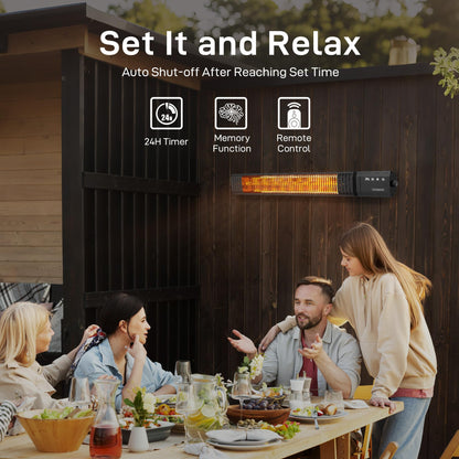 Powerscale Infrared Heater 1500W with Remote, 2.5s Instant Heat & Memory Function, Electric Patio Heater 4 Heat Levels, IP65 Waterproof - Indoor/Outdoor Space Heater for Garage, Backyard, Black
