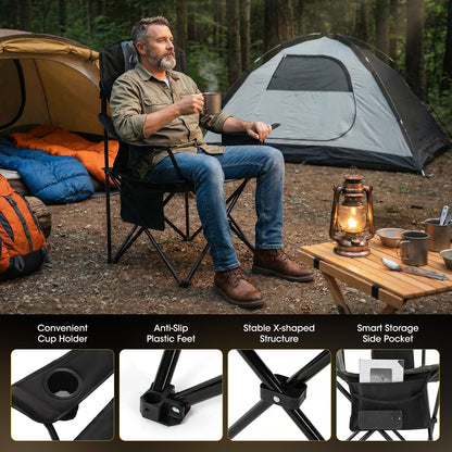 MOON LENCE Heavy Duty Camping Chair, 450LBS Capacity Folding Chair with Cup Holder & Cooler Bag, Portable Outdoor Chair for Camping, Backyard, RV and Beach, 1 Pack