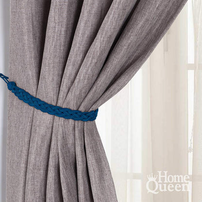 Home Queen Hand Braided Curtain Tie Back, Buckle Holdback Drapery Curtain Tiebacks, 2 Rope Belt Curtain Tie with 2 Metal Hooks, Navy