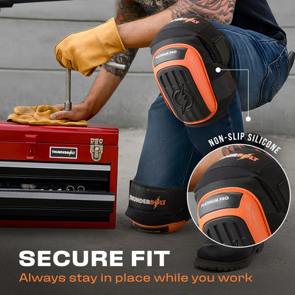Thunderbolt Knee Pads for Men Construction Knee Pads for Work for Men and Women with Double Gel for Gardening Flooring Roofing Heavy Duty with Extra Thick Foam and Strong Adjustable Non-Slip Straps