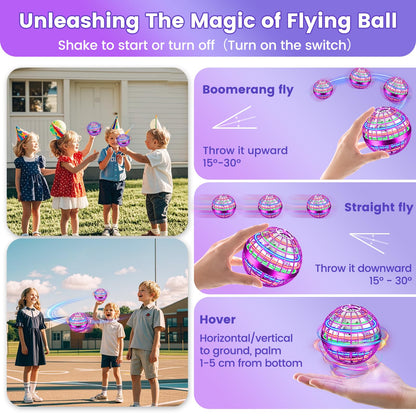 NWLAEWR Flying Orb Ball Toy, 2026 Upgrade Hand Controlled Hover Ball with LED Lights,360° Rotating Boomerang Globe Cool Mini Drone, Ideal Birthday&Christmas Gift for Boys Girls-Bright Purple