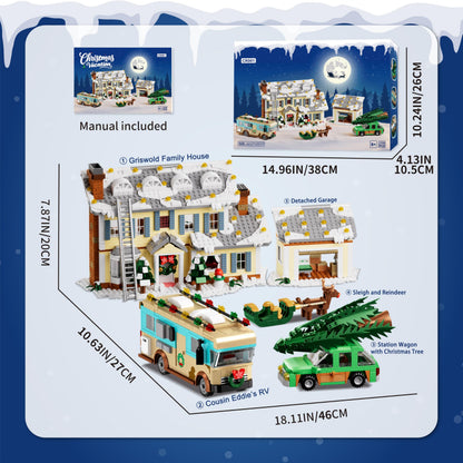 Christmas Holiday House Building Set, 5 in 1 Model Buildings Kits Snow Village & RV Toy Building Blocks Sets with LED, Xmas Decor Toys Gifts for Kids Girls Boys Ages 8+ Adults (1958PCS)