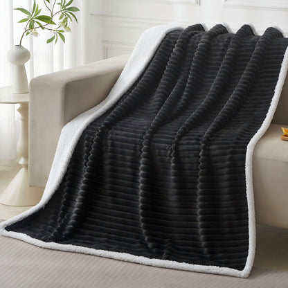COZYXWORLD 520GSM Heavyweight Sherpa Fleece Blanket 60x80 Inches, Double-Layered Striped Throw for Couch and Sofa, Extra Thick Warm Bed Blanket, Oeko-TEX Certified, Dark Grey