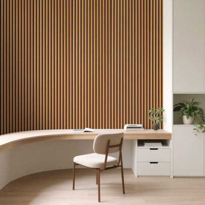 Art3d 2-Pack Acoustic Wood Slat Wall Panel with Roll-Flat Design - 95.3 x 23.8 Inch Sound Absorbing Panels for Living Room Columns Corridor Curved Wall Decor, Teak