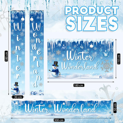 Ctosree 4 Pcs Winter Wonderland Backdrop Banner Party Decorations Garden Banner for Indoor Outdoor Winter Holiday Parties