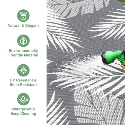 sarben Outdoor Rug 8’x10’ Waterproof for Patio Clearance, Reversible Indoor Outdoor Plastic Straw Camping Rug Carpet, RV Mat, Large Area Rug for Deck, Backyard, Balcony, Porch, Beach, Grey & White