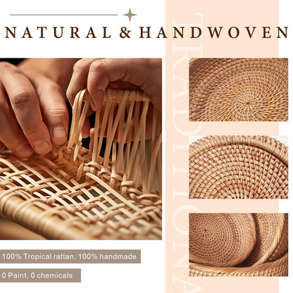 9.2" Medium Round Rattan Wicker Bread Basket, Natural Fruit Basket for Kitchen Counter, Hand Woven Food Baskets, Artisanal Bread Baskets for Serving, Fruit, Vegetable, Snack, key, Etc.