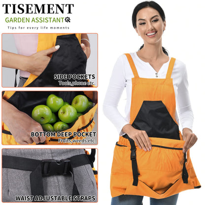TISEMENT Gardening Apron, 8Oz Waterproof Canvas Garden Apron with Quick Release Pockets for Harvesting, Great Gardening Gifts for Women.