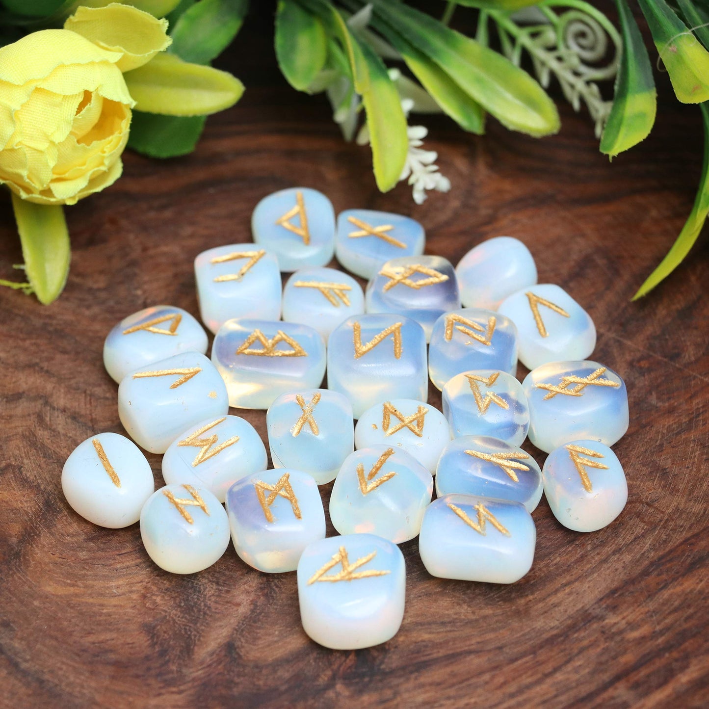 Crocon Oplaite Rune Stones Set with Elder Futhark Alphabet Engraved Symbol for Energy Genrator Chakra Balancing EMF Protection Home Office Decorative Stone Size :- 15-20 mm Approx