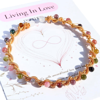 Handmade Rainbow Tourmaline Beads 14k Gold Filled Wire Wrapped Bracelet, Birthstone Chakra Healing Gemstone Crystal Adjustable Cuff Jewelry