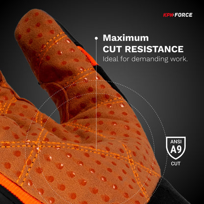 KPN CR5 Work Gloves for Men & Women, Cut & Impact Resistant with Dotted Synthetic Palm Grip, for Mechanical & Heat Hazards - Large (Pack of 1)