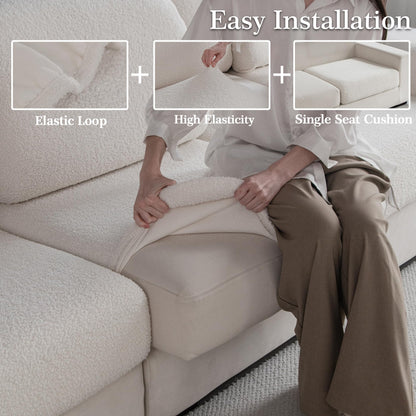 OHSIO Couch Cushion Covers for Sectional Sofa, Stretch Soft Sofa Slipcovers Washable Wear-Resistant Universal Furniture Protector for Living Room(1 Piece Chair Cover, Ivory)