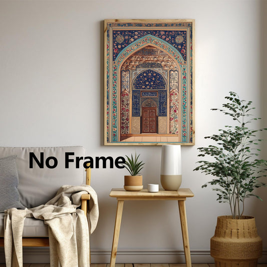 Islamic Canvas Wall Art Moroccan Door Vintage Canvas Muslim Architecture Poster Arabic Artwork Vintage Aesthetic Prints Religion Picture Mosque Wall Art Islamic Minimalist Painting 16x24inch No Frame