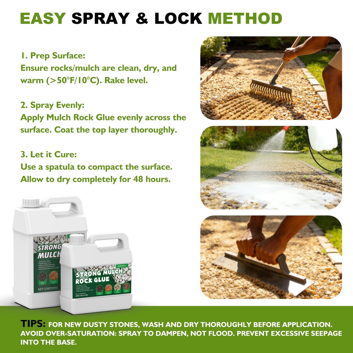 135 oz Clear Mulch Glue for Landscaping — Strong Rock Glue for Landscaping, All-Weather Anchor Binder Adhesive, Locks Down Gravel & Stones, Prevents Wind & Rain Erosion, Pet-Safe (Covers 400 sq ft)