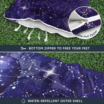 Wake In Cloud - Kids Sleeping Bag for Boys Toddlers, Camping in Warm Cold Weather, Backpacking Lightweight Compact Outdoor Liner for 3 Seasons, Constellation Galaxy, Indigo Purple