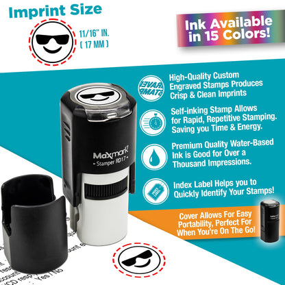 MaxMark Round Self Inking Emoji Stamp - Check - Green Ink