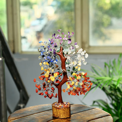 PYOR 7 Chakra Crystal Bonsai Tree, 10-12 inch, Red, Amethyst, Lapis, Carnelian, Clear Quartz, Yellow Aventurine, Green Aventurine, Silver Wire