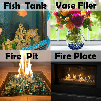 NICOLEKAY 10-Pound Fire Glass Beads - 1/2 inch High Luster Fire Glass Drops for Fireplace Fire Pit | Gas Log Sets | Landscaping | Fish Tank (10 Pounds Caribbean Blue)