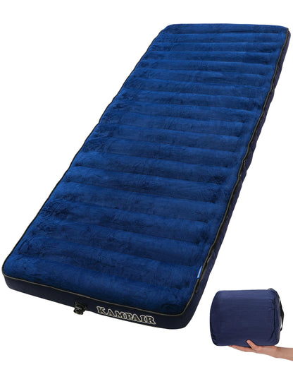 Kampair Inflatable Sleeping Pad for Camping, Extra-Thick 4.75" Single Air Mattress with Soft Velvet Top, Machine Washable, Family Lightweight 4-Season Pad for Traveling & Hiking, Blue