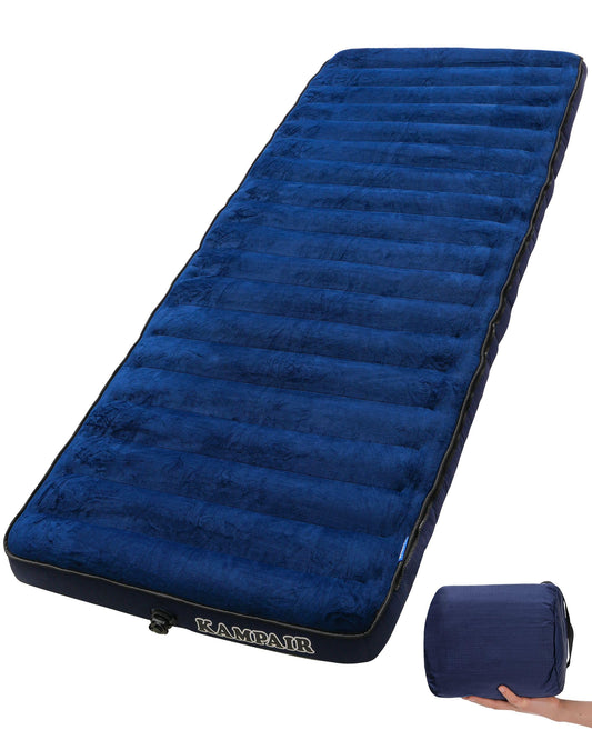 Kampair Inflatable Sleeping Pad for Camping, Extra-Thick 4.75" Single Air Mattress with Soft Velvet Top, Machine Washable, Family Lightweight 4-Season Pad for Traveling & Hiking, Blue