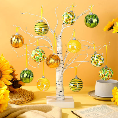 Yuxung 12 Pcs Summer Sunflower Ball Tree Ornaments Sunflower Ball Hanging Ornaments Yellow Honeycomb Balls Tree Decoration for Summer Holiday Theme Birthday Party Favor Supplies