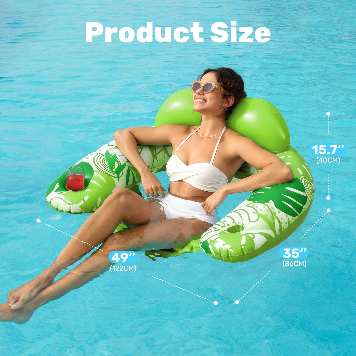 SLOOSH Inflatable Pool Floats Adult,2 Pack Pool Chairs with Cup Holders,X-Large Blow up Floats Chair,Hammock Noodle Mat Leaves Design for Relaxing Summer Water Fun Swimming Party Beach,Blue,Green